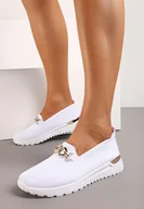 Trampki damskie - Białe Tenisówki Mokasyny z Elastyczną Cholewką i Klamrą Vaiara - miniaturka - grafika 1