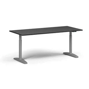 Stół z regulacją wysokości OBOL, elektryczny, 675-1325 mm, blat 1800x800 mm, zaokrąglona podstawa szara, grafit - Stoły i stoliki do biura - miniaturka - grafika 1