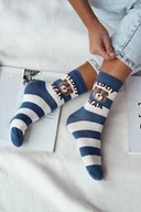 Skarpetki dla dzieci - Skarpetki dziecięce w granatowe paski z uroczym misiem Teddy Bear Milena - miniaturka - grafika 1