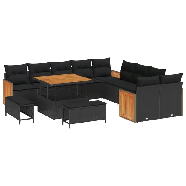 Zestaw Sofa Ogrodowa z Poduszkami dla 8 Osób, Czarny Polirattan