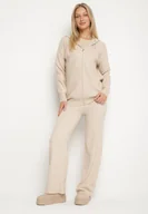 Komplety damskie - Beżowy Komplet Dzianinowy z Wełną Bluza z Kapturem i Szerokie Spodnie Otisela - miniaturka - grafika 1