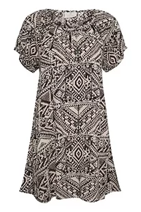 KAFFE Damska sukienka z nadrukiem tunelu Krótkie rękawy, Brązowy/Jasnoróżowy nadruk etniczny, 40 - Sukienki - miniaturka - grafika 1
