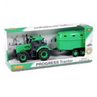 Samochody i pojazdy dla dzieci - Polesie 91482 Traktor Progress z przyczepą do przewozu zwierząt zielony - miniaturka - grafika 1