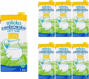 Mleko zambrowskie Mleko zambrowskie UHT 1,5 % 1 l x 6 sztuk - Śmietanki i dodatki do kawy - miniaturka - grafika 1