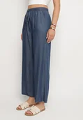 Spodnie damskie - Niebieskie Szerokie Spodnie z Bawełny Ozdobione Wiązaniem Evipolli - miniaturka - grafika 1