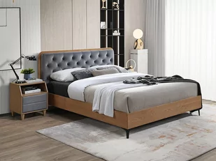 Łóżko Do Sypialni Donna Velvet 160X200 Szare/Dąb  Aksamitne - Łóżka - miniaturka - grafika 1