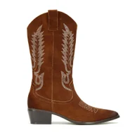 Botki damskie - Damskie kowbojki zamszowe haftowane - miniaturka - grafika 1