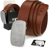 Paski - Beltimore skórzany pasek męski koniak szeroki premium W38 : Kolory - brązowy, beżowy, Rozmiar pasków - r.85-100 cm - miniaturka - grafika 1