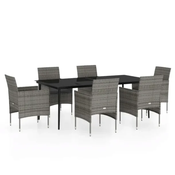 Zestaw Mebli Ogrodowych Rattan PE, Stal i Szkło, Szaro-Czarny, 200x100x74