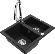 Zlewozmywaki z baterią - Mexen Carlos zlewozmywak granitowy 1,5-komorowy z baterią kuchenną Elia, czarny - 6518-77-670101-00 - miniaturka - grafika 1