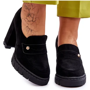 Vinceza Eleganckie Zamszowe Półbuty Na Obcasie Czarne Mintore - Półbuty damskie - miniaturka - grafika 1