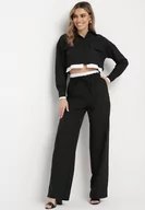 Komplety damskie - Czarny Komplet w Stylu Utility Krótka Koszula i Szerokie Spodnie z Gumką w Pasie Lysianne - miniaturka - grafika 1