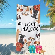 Inne - TEMU 1 szt. Ręcznik plażowy z nadrukiem "Psy i kocham mojego psa", miękki i chłonny ręcznik kąpielowy, szybko schnący ręcznik do pływania. - miniaturka - grafika 1
