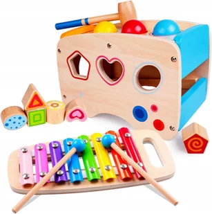 CYMBAŁKI DREWNIANE 8-TONOWE Młoteczek + Sorter + Klocki - Instrumenty muzyczne dla dzieci - miniaturka - grafika 1