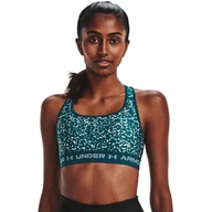 Bielizna sportowa damska - Biustonosz sportowy UNDER ARMOUR UA CROSSBACK MID PRINT - zielony - miniaturka - grafika 1