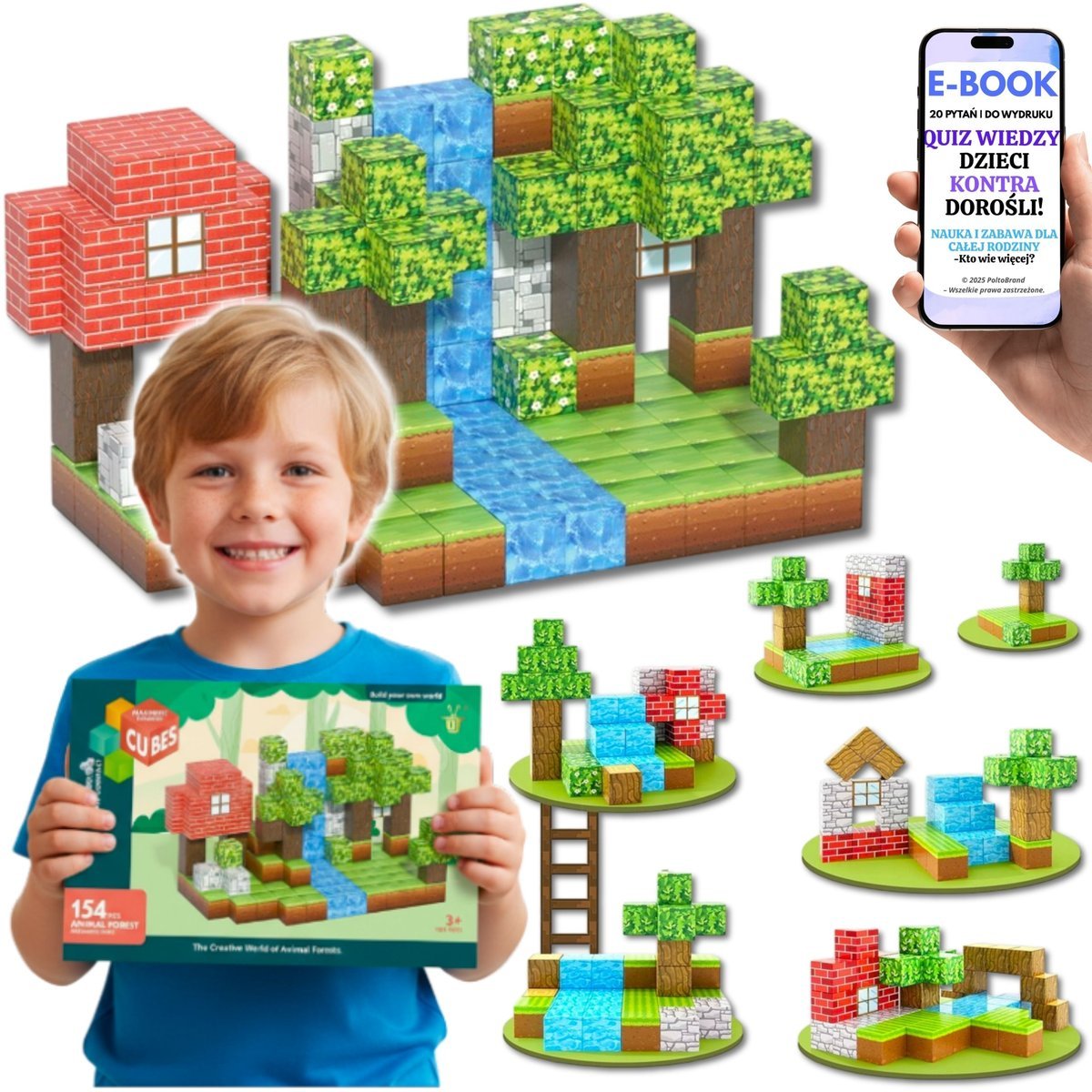 DUŻY ZESTAW KLOCKÓW MAGNETYCZNYCH 154 EL ROZWIJAJĄCY PREZENT DLA DZIECKA CHŁOPCA SYNA + EBOOK-2