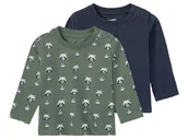 Bluzki dla niemowląt - lupilu® Koszulki niemowlęce z długim rękawem, z bawełny organicznej, 2 sztuki (50/56, Zwierzątko/zielony/niebieski) - miniaturka - grafika 1