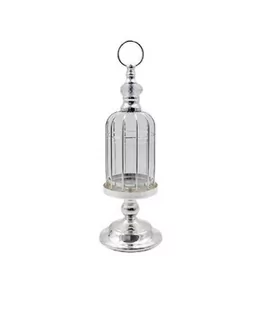 ŚWIECZNIK metalowo-szklany ze srebrnym wykończeniem art deco - Lampy pozostałe - miniaturka - grafika 1