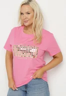 Koszulki i topy damskie - Różowy T-shirt Bawełniany Ozdobiony Cekinami Lirenell - miniaturka - grafika 1