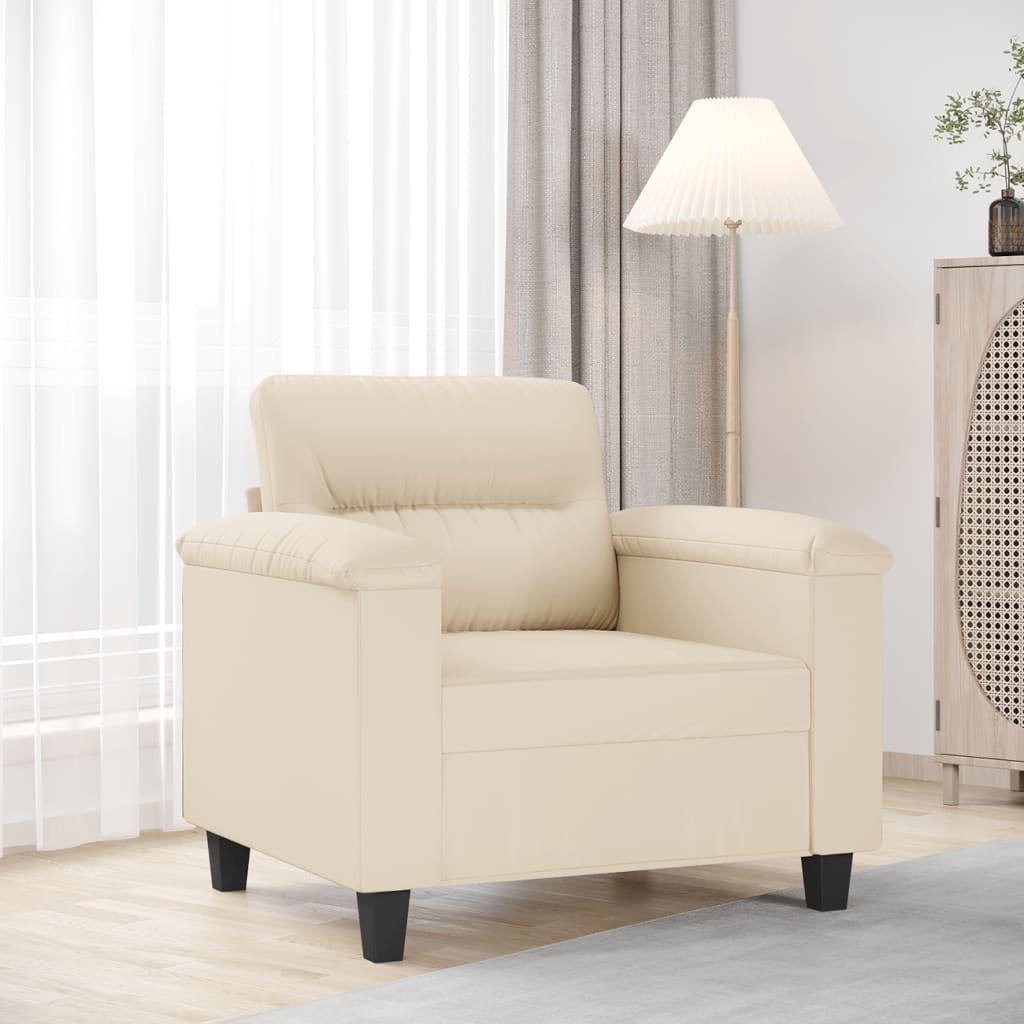 vidaXL Fotel, beżowy, 60 cm, obity mikrofibrą