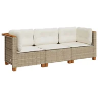 Sofy ogrodowe - vidaXL Sofa ogrodowa z poduszkami, 3-osobowa, beż, polirattan - miniaturka - grafika 1