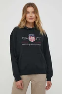 Bluzy damskie - Gant bluza damska kolor czarny z kapturem z aplikacją - miniaturka - grafika 1