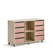 Meble do szkół i przedszkoli - Regał szkolny CASPER, 8 szuflad, 2 przegrody, brzoza, ciemnoróżowy - miniaturka - grafika 1