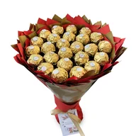 Zestawy upominkowe - Bukiet czerwony i złoty ze słodyczy Ferrero Rocher (25 szt) Prezent na 25 urodziny, Rocznicę Ślubu - miniaturka - grafika 1