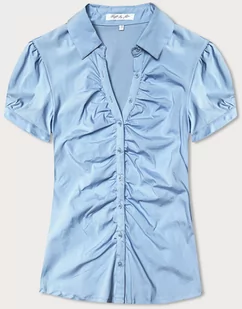 BLUZKA Z KRÓTKIM RĘKAWEM NIEBIESKA (SSD16222D) - Forget me not FASHION - Bluzki damskie - miniaturka - grafika 1
