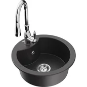 Zlewozmywaki z baterią - Mexen Diego zlewozmywak granitowy 1-komorowy z baterią kuchenną Savita, czarny nakrapiany - miniaturka - grafika 1