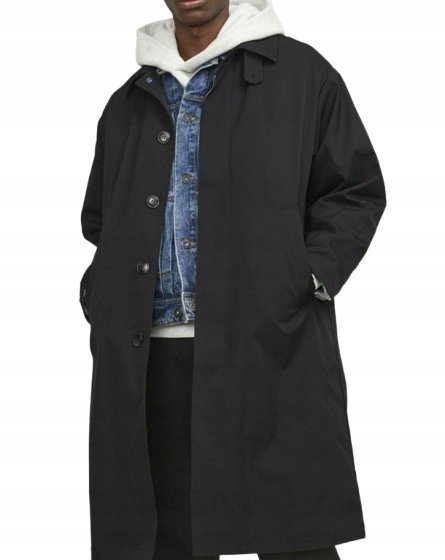 JACK&JONES PŁASZCZ MĘSKI CZARNY Z GUZIKAMI L JQA