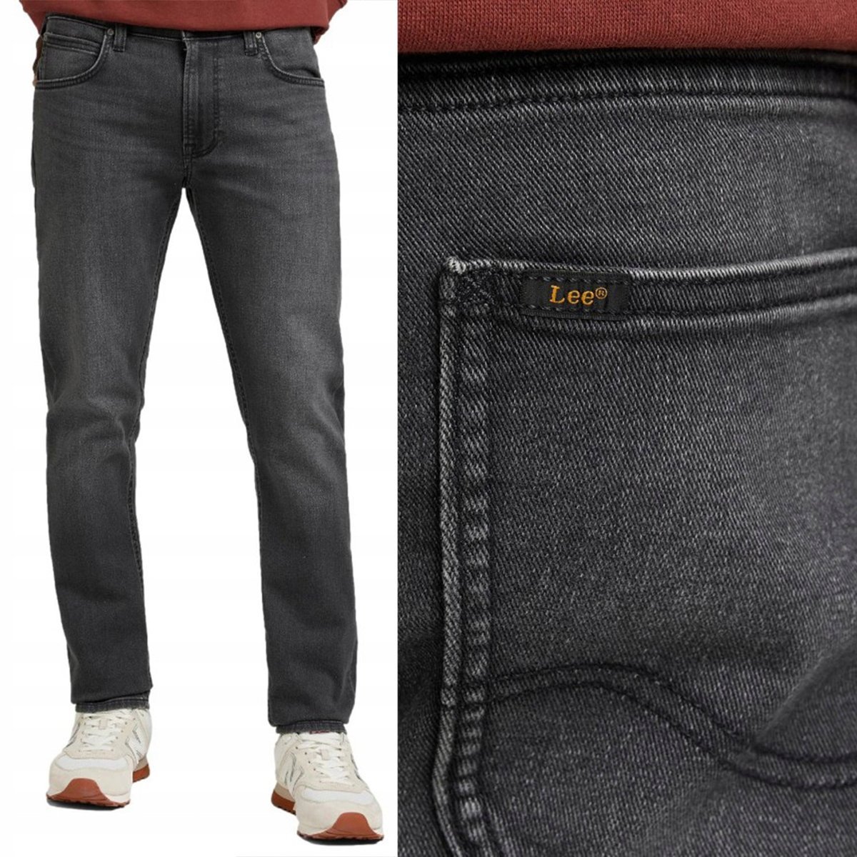 Lee LUKE SLIM Dark Grey mocno zwężane szare spodnie jeansowe W36 L34