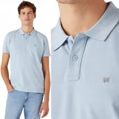 Koszulki męskie - Wrangler POLO SHIRT Blue Fog BŁĘKITNA POLÓWKA MAŁE LOGO REGULAR S - miniaturka - grafika 1