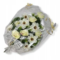 Sztuczne kwiaty - Bukiet na grób pomnik cmentarz w foli Kremowe sztuczne kwiaty na pogrzeb - miniaturka - grafika 1