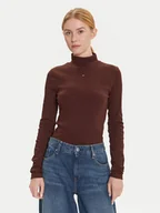 Bluzki damskie - Tommy Jeans Bluzka Essential DW0DW19830 Brązowy Slim Fit - miniaturka - grafika 1