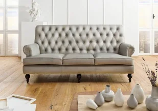 CHESTERFIELD Sofa #207 Szara skóra naturalna 196x84x94 cm - Sofy i kanapy - miniaturka - grafika 1