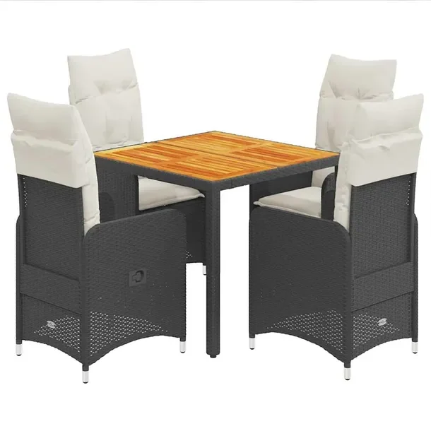 Zestaw bistro ogrodowy czarny z poduszkami, wymiary krzesła: 54,5 x 58,5 x