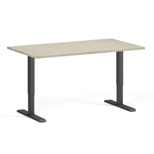 Stół z regulacją wysokości, 1 silnik, 745 - 1235 mm, blat 1400 x 800 mm, podstawa czarna, dąb naturalny - Stoły i stoliki do biura - miniaturka - grafika 1