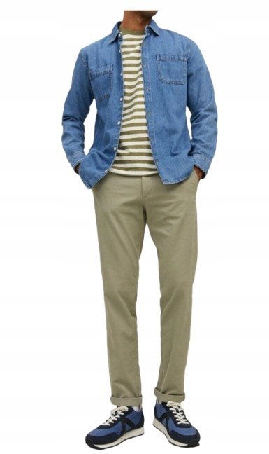 JACK&JONES ZIELONE SPODNIE CASUAL CHINOS PROSTE Z MANKIETEM 33/32 2N2A