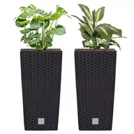 Donice - Komplet 2x Doniczka wysoka Rattan 28,7x28,7x55 cm wkład 14 L antracytowy - miniaturka - grafika 1