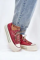 Trampki damskie - Trampki Damskie Na Platformie GOE RR2N4104 Czerwone - Butosklep - miniaturka - grafika 1