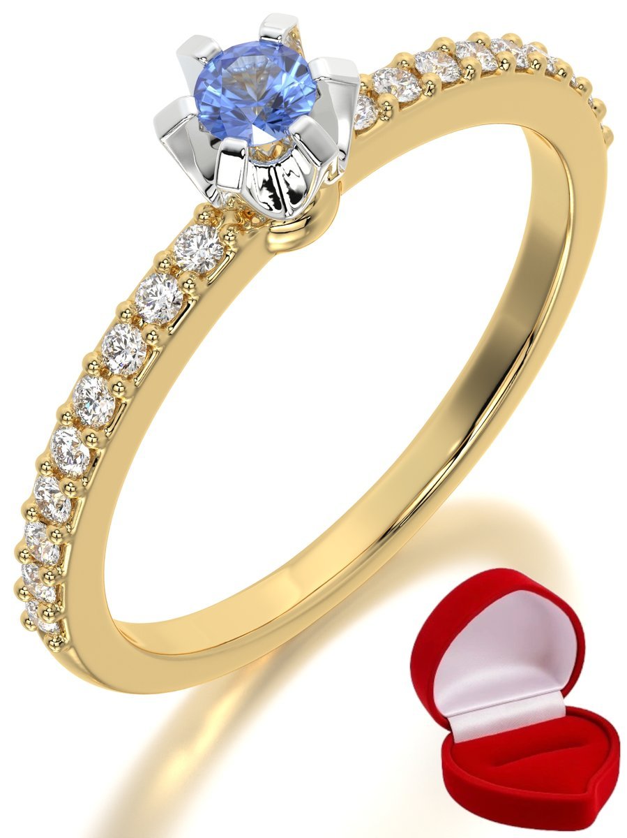 ZŁOTY PIERŚCIONEK ZARĘCZYNOWY 585 14k SZAFIR 0,09 ct + PUDEŁKO R16