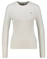 Swetry damskie - GANT Damski sweter ze stretchu, bawełna Cable C-Neck sweter, Eggshell, Standard, Eggshell, XL - miniaturka - grafika 1