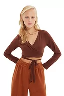 Body - Trendyol Damska bluzka z dzianiny Slim Bodycon dwurzędowa, Brązowy, L - miniaturka - grafika 1