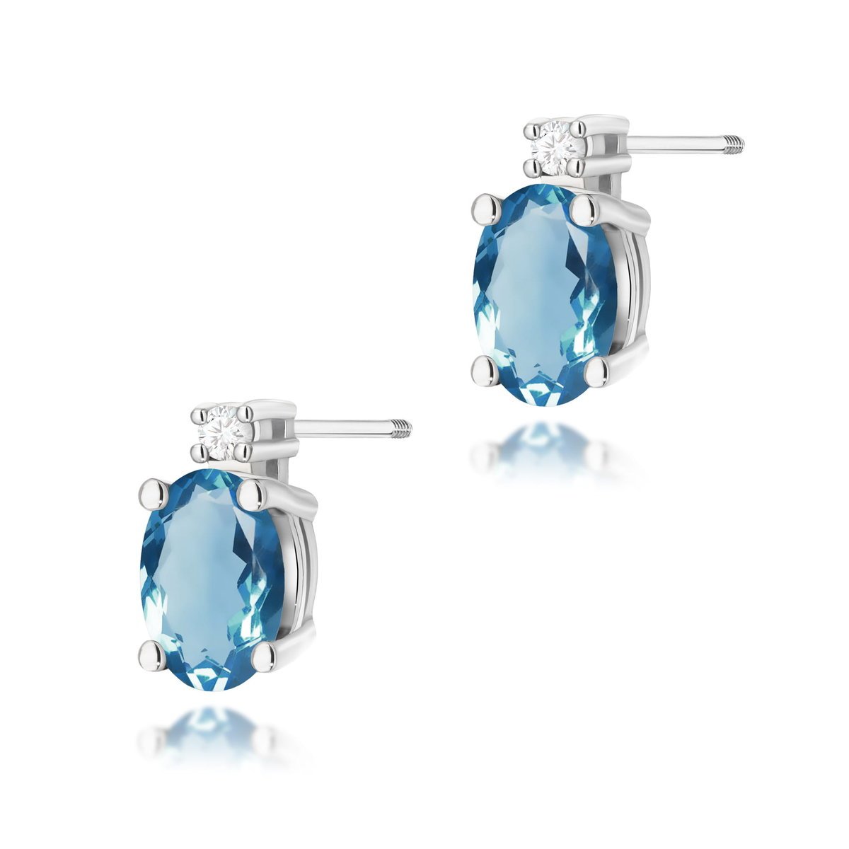 Złote kolczyki Topaz London Blue 2 x 0,50ct białe złoto sztyft zakręcany pr. 585