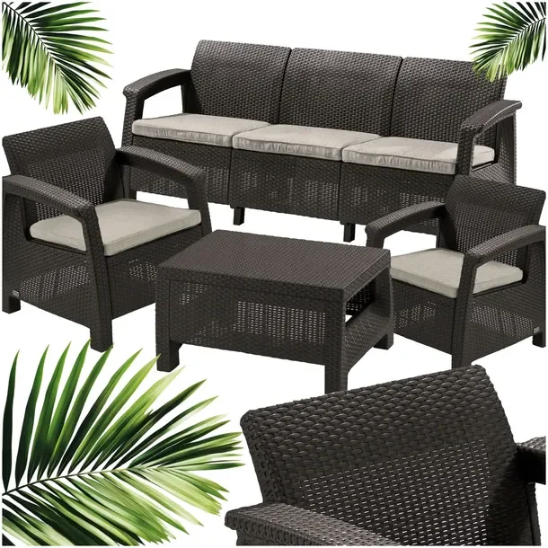 Zestaw Mebli Ogrodowych 2 Fotele + Sofa + Stolik 5 osobowy CORFU Set Max