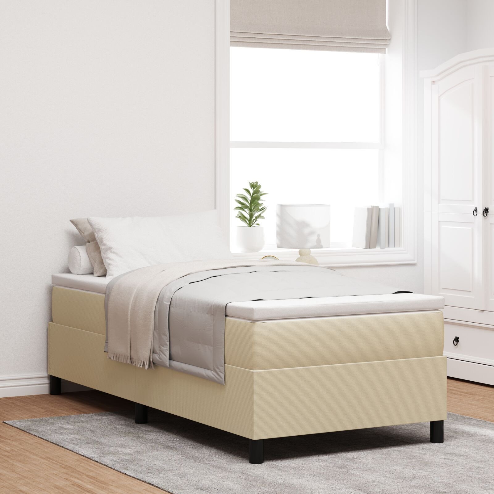 vidaXL Łóżko Box Spring z materacem Beżowy, Biały Korduroy 100 x 200 cm