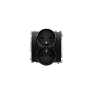 Gniazdka elektryczne - BASIC Gniazdo wtyczkowe podwójne z uziemieniem kompletne ?16A, 250V~, zaciski śrubowe; czarny - miniaturka - grafika 1