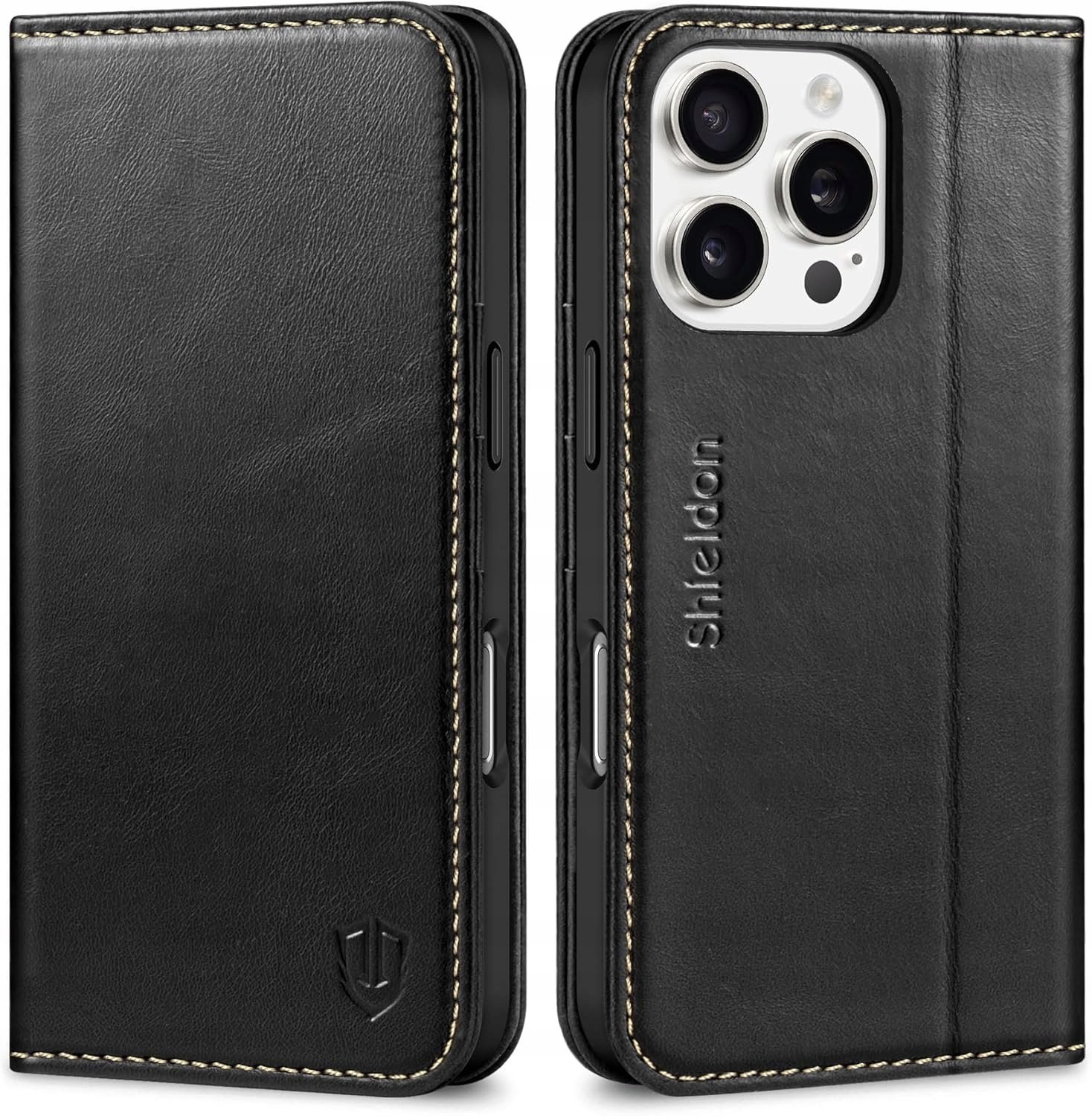 Etui z klapką Portfel Skóra Shieldon do Apple iPhone 16 Pro Max czarny