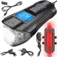 Lampki rowerowe - Lampka Rowerowa Led Przód +Tył Licznik Dzwonek 4w1 - miniaturka - grafika 1